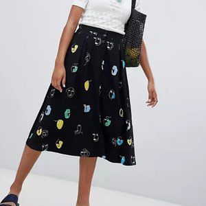 NWT Monki All Over Face Print Midi Skirt